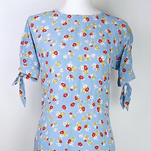 Anthropologie Faithful The Brand SZ 4 Erin Ditzy Print Midi Dress Blue - Picture 3 of 8